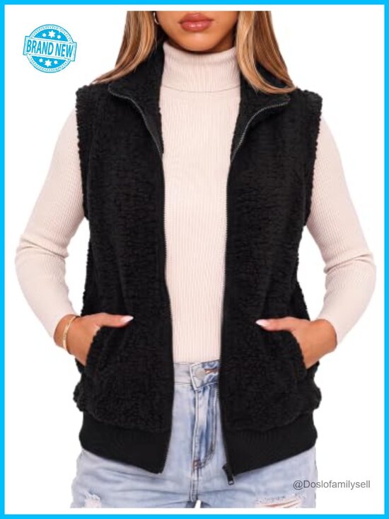 Jackets & Blazers - Fuzzy Sherpa Fleece Vest Sleeveless Lightweight Outerwear